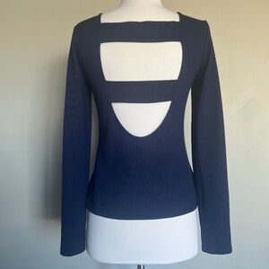 Karen Millen Open Back Navy Blue Long sleeve Cocktail Casual Top T-shirt Blouse